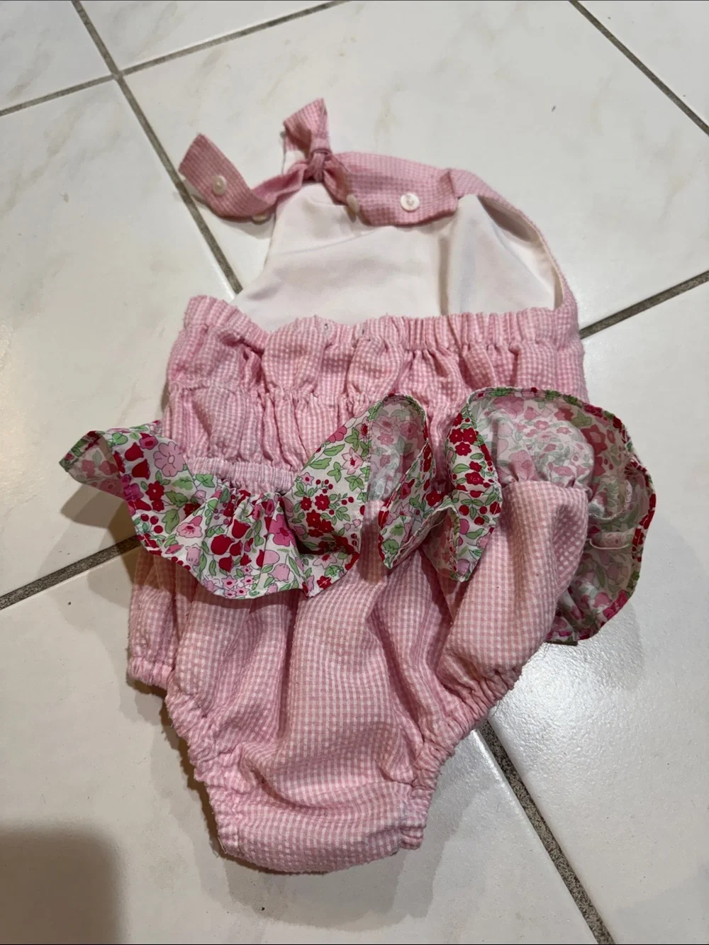 Pink Floral Bow Halter One-Piece Swimsuit for Kids